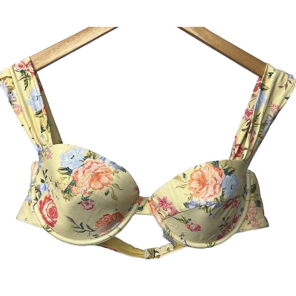 WeWoreWhat Floral Bikini Top XL Yellow Underwire Padded Wide Strap Feminine New